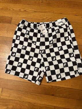 Kids Checkerboard Yin Yang Swim Trunks - Black & White